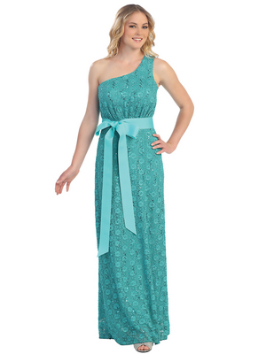 S8768 One Shoulder Lace Evening Dress, Sage
