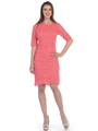 S8795 Boat Neckline Three Quarter Sleeve Cocktail Dress - Coral, Front View Thumbnail