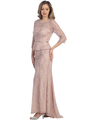 S8796 Mother of the Bride Evening Dress with Belt and Train - Peach, Front View Thumbnail