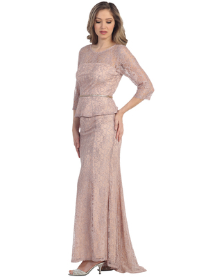 S8796 Mother of the Bride Evening Dress with Belt and Train, Peach