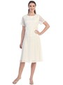 S8799 Short Sleeve Tea Length Cocktail Dress - Off White, Front View Thumbnail