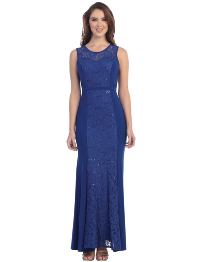 S8804 Sleeveless Lace Evening Dress - Royal Blue, Front View Medium