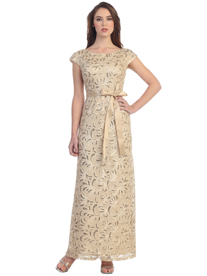 S8811 Cap Sleeve Floor Length Evening Dress, Gold