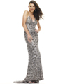 SC47515 Plunge Bead and Sequin Prom Dress by Scala - Platinum, Front View Thumbnail