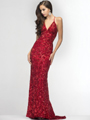 SC47515 Plunge Bead and Sequin Prom Dress by Scala - Red, Front View Thumbnail