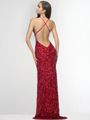 SC47515 Plunge Bead and Sequin Prom Dress by Scala - Red, Back View Thumbnail