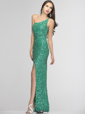 SC47533 One Shoulder Prom Dress with Slit by Scala, Deep Mint