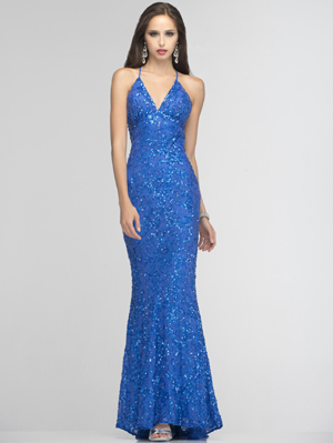 SC47542 Floral Plunge Evening Dress by Scala, Royal Blue