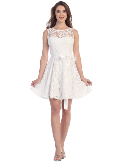 SF-8760 Sleeveless Lace Cocktail Dress - White, Front View Medium