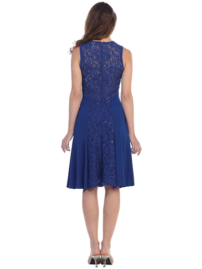 SF-8807 Knee Length Cocktail Dress with Lace - Royal Blue, Back View Medium