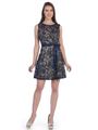 SF-8816 Sleeveless Lace Short Cocktail Dress - Navy Gold, Front View Thumbnail