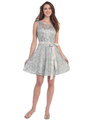 SF-8816 Sleeveless Lace Short Cocktail Dress - Silver, Front View Thumbnail