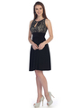 SF-8820 Sleeveless Knee Length Cocktail Dress with Keyhole - Black Gold, Front View Thumbnail