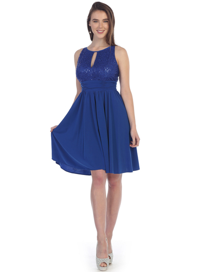 SF-8820 Sleeveless Knee Length Cocktail Dress with Keyhole - Royal Blue, Front View Medium