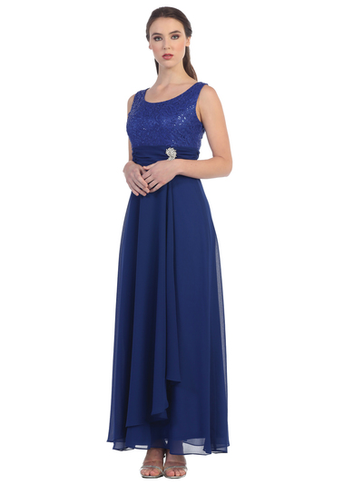 SF-8822 Three-Quarter Sleeve Mother-of-the-Bride Dress - Royal Blue, Back View Medium