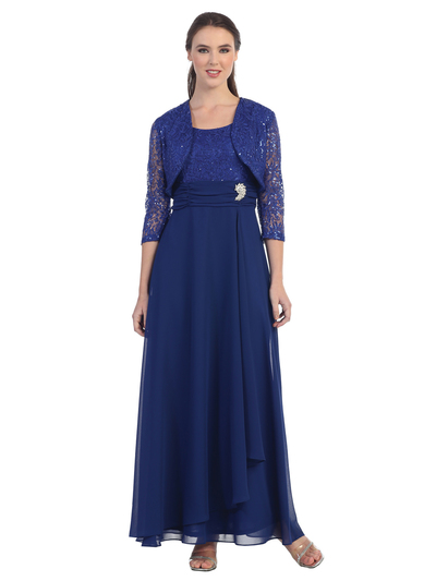SF-8822 Three-Quarter Sleeve Mother-of-the-Bride Dress - Royal Blue, Front View Medium