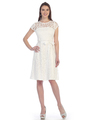 SF-8826 Lace Overlay Cocktail Dress with Sash - Off White, Front View Thumbnail