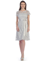 SF-8826 Lace Overlay Cocktail Dress with Sash - Silver, Front View Thumbnail