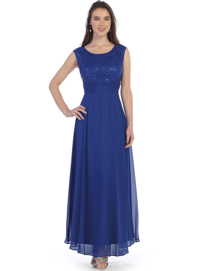 SF-8827 Sleeveless Chiffon Long Evening Dress - Royal Blue, Front View Medium