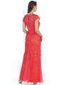 SF-8835 Sleeveless Chiffon Long Evening Dress - Coral, Back View Thumbnail