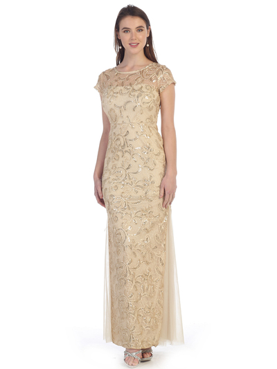 SF-8835 Sleeveless Chiffon Long Evening Dress - Gold, Front View Medium