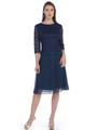 SF-8838 Three-Quarter Sleeve Lace Overlay Cocktail Dress - Navy, Front View Thumbnail