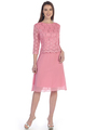 SF-8838 Three-Quarter Sleeve Lace Overlay Cocktail Dress - Rose, Front View Thumbnail