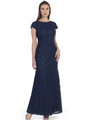 SF-8841 Floor Length Cap Sleeve Evening Dress with Sequin - Navy, Front View Thumbnail