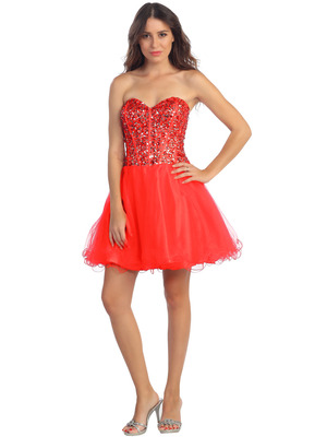 ST553 Fit and Flare Homecoming Dress, Coral