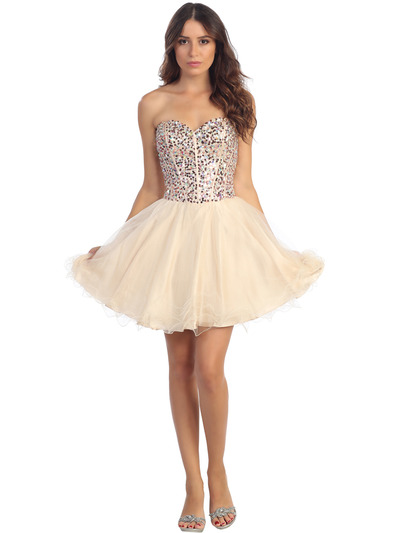 ST553 Fit and Flare Homecoming Dress - Gold, Front View Medium