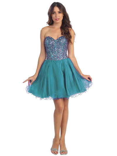 ST553 Fit and Flare Homecoming Dress - Jade, Front View Medium