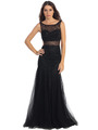ST581 Scoop Neck Illusion Cutout Back Evening Dress - Black, Front View Thumbnail