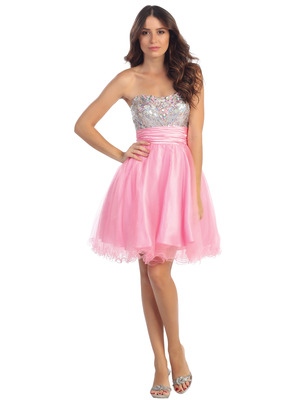 ST6035 Sequin Bodice Homecoming Dress, Pink
