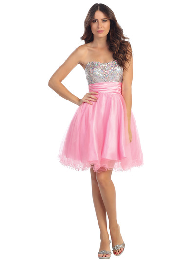 ST6035 Sequin Bodice Homecoming Dress - Pink, Front View Medium