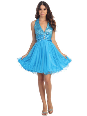 ST7055 Halter Homecoming Dress, Turquoise