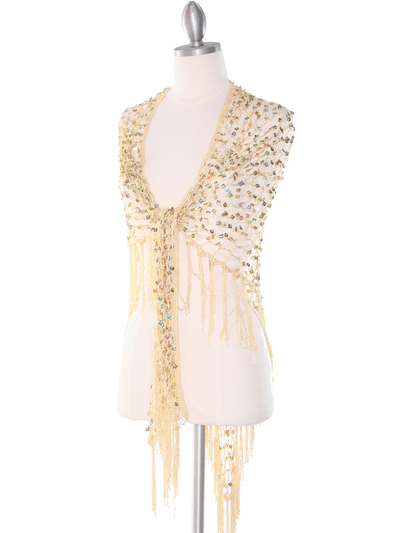 SHAWLG Crochet Sequin Triangle Shawl - Gold, Front View Medium