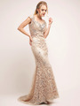 XC002 Lace Formal Dress with Train - Champagne, Front View Thumbnail