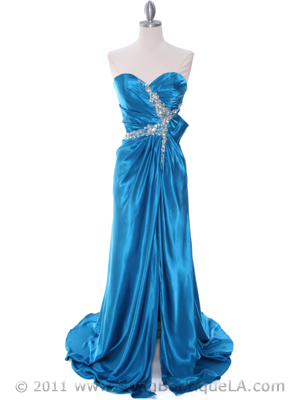 C1642 Teal Charmeuse Strapless Evening Dress, Teal