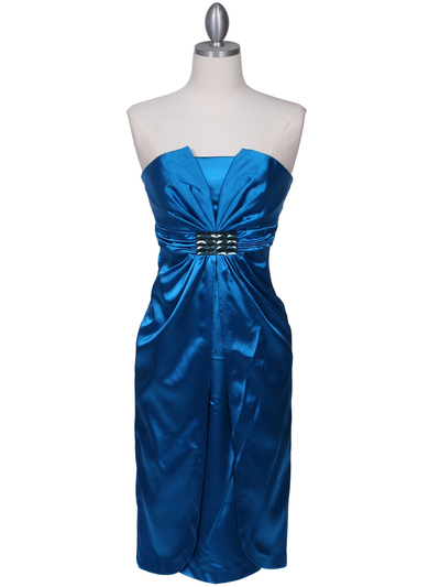 C5077 Turquoise Strapless Cocktail Dress - Turquoise, Front View Medium