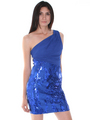 CE1193 One Shoulder Chiffon Sequin Party Dress - Royal Blue, Front View Thumbnail