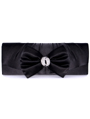 HBG92027 Black Satin Evening Bag with Bow - Black, Front View Thumbnail