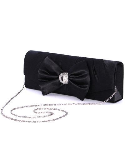 HBG92027 Black Satin Evening Bag with Bow - Black, Alt View Medium
