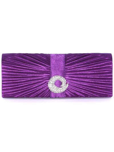 HBG92426 Purple Evening Bag with Rhinestone Decor - Purple, Front View Medium