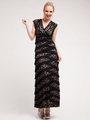 J8001 Lace and Layers Evening Dress - Black, Front View Thumbnail