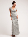 J8001 Lace and Layers Evening Dress - Charcoal, Front View Thumbnail