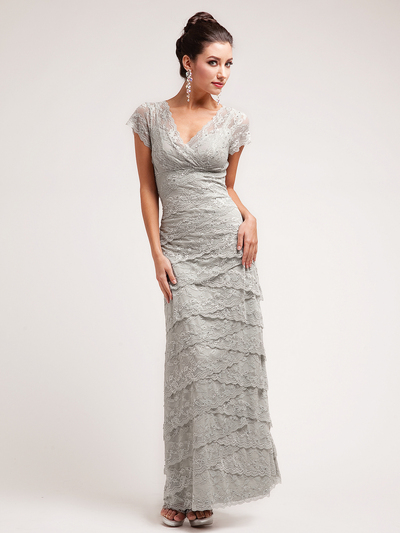 J8001 Lace and Layers Evening Dress - Charcoal, Front View Medium