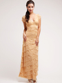 J8001 Lace and Layers Evening Dress - Gold, Front View Thumbnail