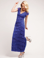 J8001 Lace and Layers Evening Dress - Royal, Front View Thumbnail