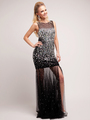 J9006 Sheer & Chiffon Sparkling Stones Special Occasion Dress - Black, Front View Thumbnail