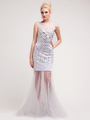 J9006 Sheer & Chiffon Sparkling Stones Special Occasion Dress - Off White, Front View Thumbnail